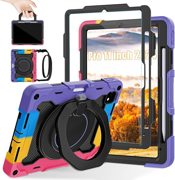 ROISKIN for iPad Pro 11 inch Case (M5/M4 (2025/2024)) Pro 11'' 6th/5th Gen -with HD Screen Protector 360 Kickstand/Handle Shoulder Strap Pen Holder Heavy Duty Military Grade - Kids Friendly