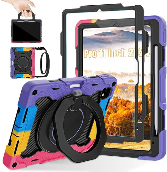 ROISKIN for iPad Pro 11 inch Case (M5/M4 (2025/2024)) Pro 11'' 6th/5th Gen -with HD Screen Protector 360 Kickstand/Handle Shoulder Strap Pen Holder Heavy Duty Military Grade - Kids Friendly