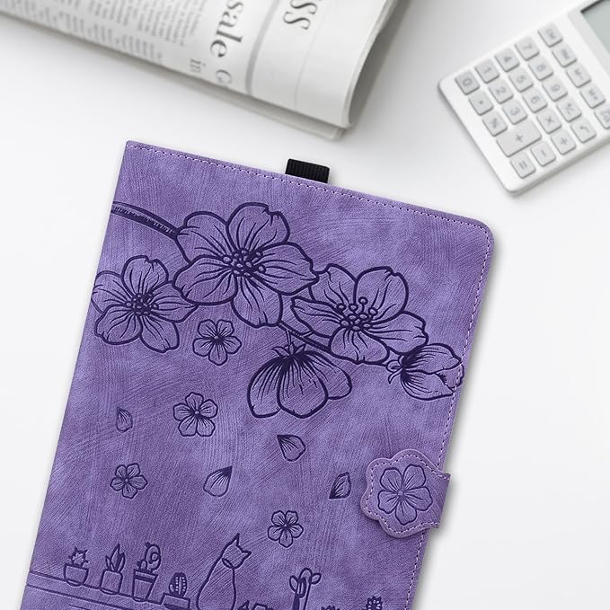 Dteck Case for All-New Amazon Kindle Fire HD 10 &amp 10 Plus Tablet (13th/11th Generation 2023/2021 Release) 10.1 Premium PU Leather Embossed Flower Folio Stand Case Cover with Pencil HolderPurpl