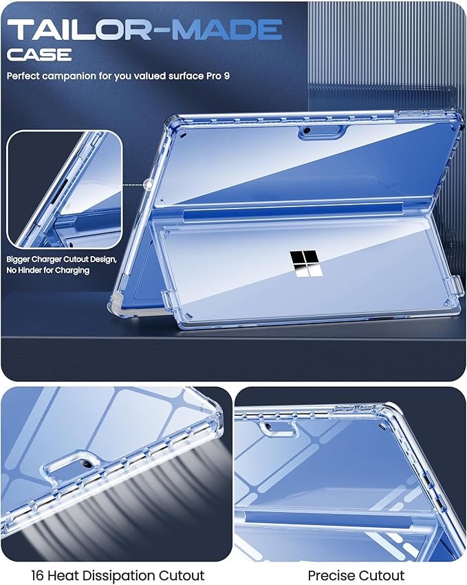 INFILAND Microsoft Surface Pro 11 AI/10/9 5G Case 13 Inch 2022 Full Crystal Clear [Anti-Yellowing] All-in-one Protection Shell Cover Work with Type Cover Keyboard &amp Surface Slim Pen 2 Bayer Cle