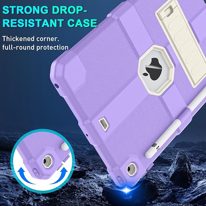 Case for iPad 9th/8th/7th Generation 2021/2020/2019(10.2 inch) Heavy Duty Shockproof Rugged Protective 10.2 Cover with Built-in Stand for iPad 9 8 7 Gen(White+Light Purple)