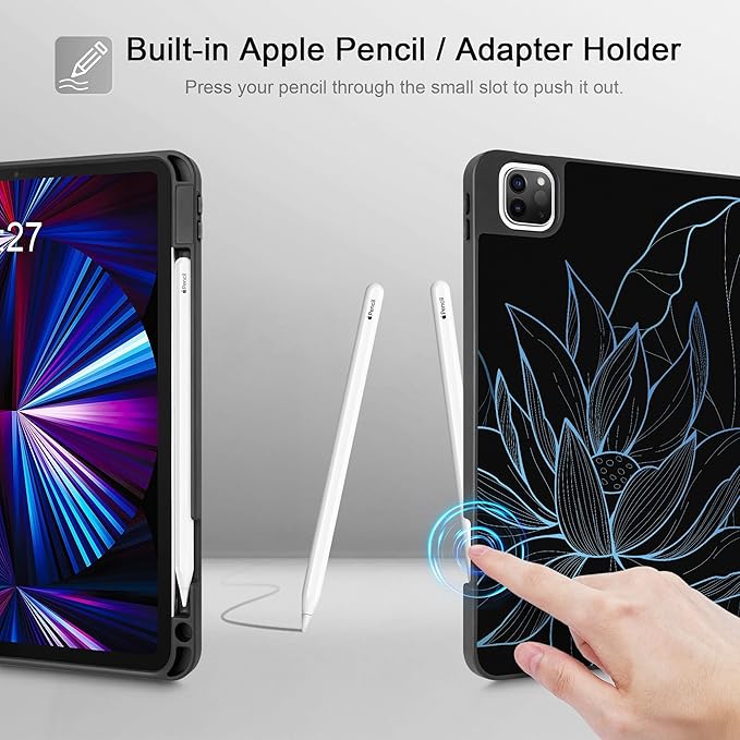 May Chen Case for iPad Pro 11 inch (4th 3rd 2nd &amp 1st Gen) 2022 2021 2020 2018 Trifold Stand + Pencil Holder + Auto Wake/Sleep + Soft TPU Protective Stand Back Cover Botanical line