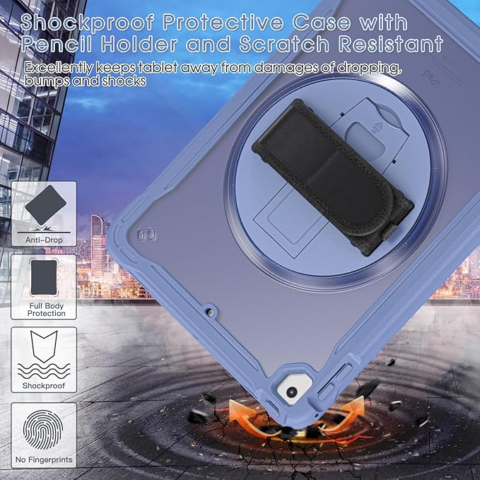 BRAECNstock Case for iPad 6th/5th Generation 9.7 inch 2018/2017ipad Air 2nd Gen &amp Pro 9.7 inch Cover for Kids with Pencil HolderScreen Protector360°Rotating Hand Strap&ampKickstand-Lavender Gr