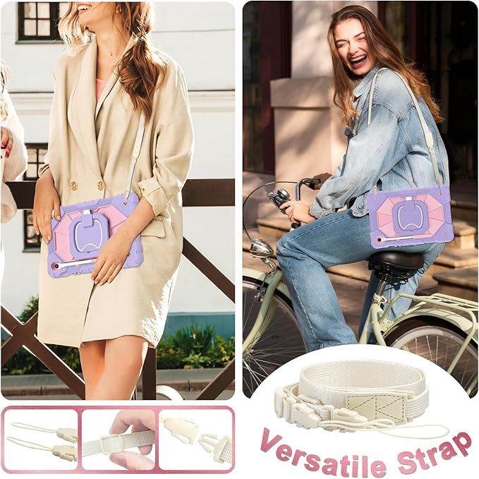 Case for Samsung Galaxy Tab S10 Lite / S10 FE / S9 FE 10.9 Inch Samsung Tab S9 11 Inch Rugged Galaxy S10 Tablet Case with Pen Holder 360 Rotating Stand Shoulder Strap Screen Protector Purple