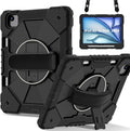 Case for iPad Air 11 Inch (M2) 2024 6th Generation Shockproof Protective With 360 Rotate Kickstand Hand Strap Shoulder Strap Black