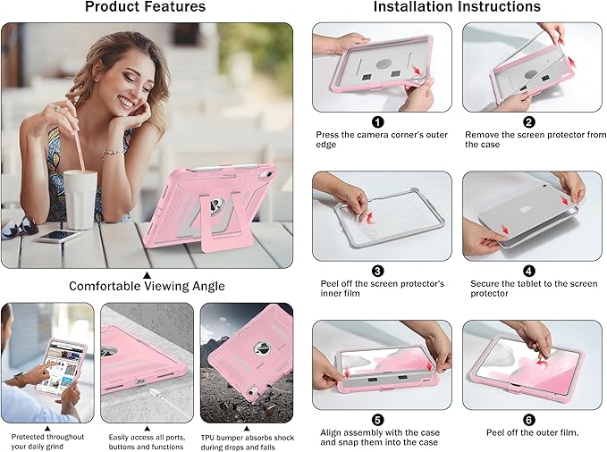 Soke Case for iPad (A16) 11th Generation 11-Inch 2025 /10th Generation 10.9-Inch 2022 with Screen Protector and Multi-Angle Kickstand Rugged Full Body Heavy Duty Protective Cover - Gray Pink