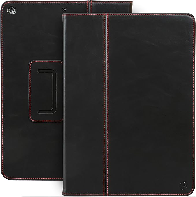 Casemade Real Leather Case Compatible with iPad 9.7” 5th/6th Gen (2017/2018) - Full-Grain Leather Cover Auto Sleep/Wake Dual Stand Position (Black)