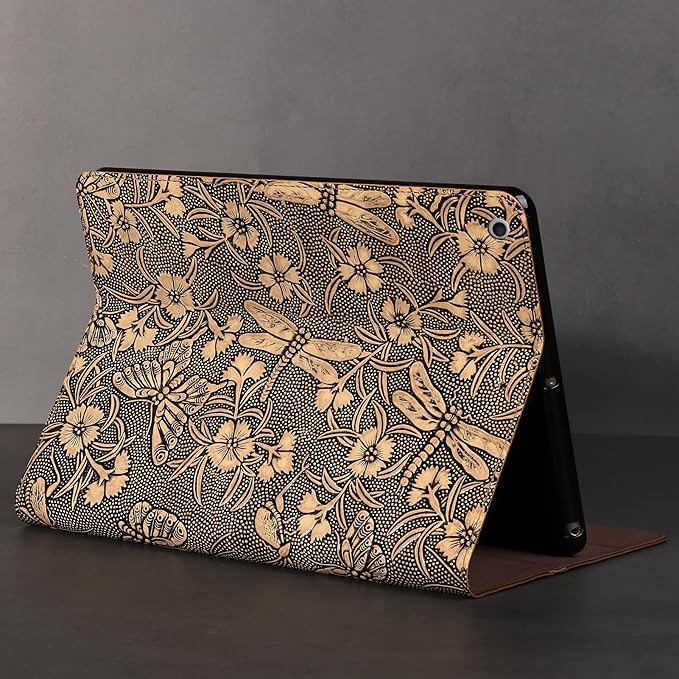 Gexmil Genuine Leather Case for iPad 10.2 Inch CaseCowhide Folio Cover for iPad 9/8/7 Generation(2021/2020/2019) Anti Fingerprint/Slip Auto Sleep/Wake with Adjustable StandButterfly Pattern