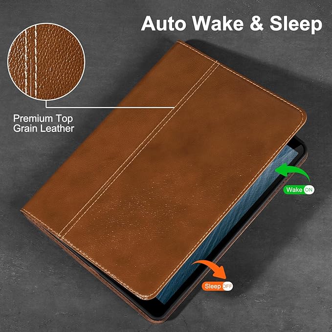 Gexmil Leather Case for iPad 10.2 Inch 9th/8th/7th Gen 2021/2020/2019Premium Cowhide Folio Cover with Pencil Holder Auto Wake/SleepAdjustable Stand Anti FingerprintYellow Brown