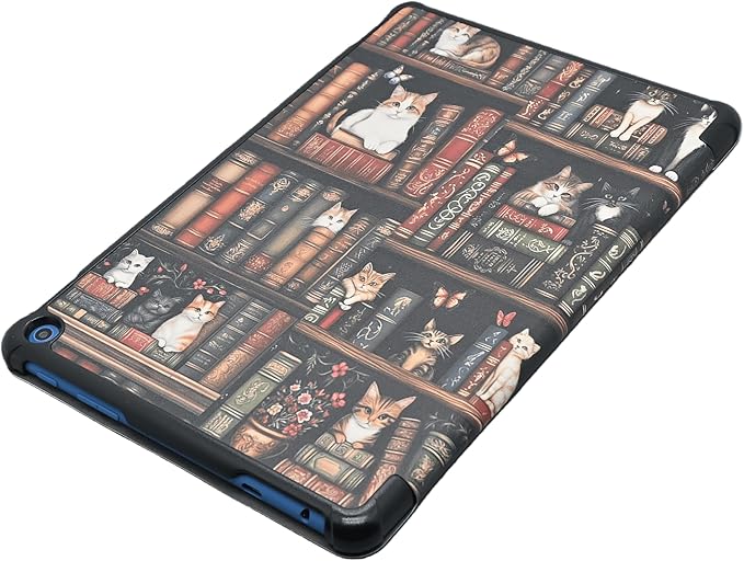 Case Fits New Amazon Fire HD 10 Tablet Case(Only Fit 13th Gen 2023 Release) Bookshelf Gifts for Women Trifold Lightweight Hard Shell Stand Cover with Auto Wake/Sleep Cat