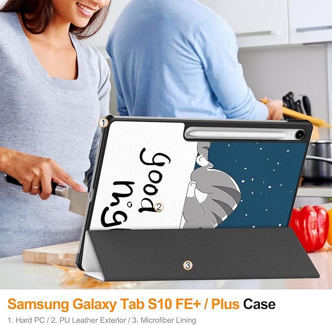 Case for Samsung Galaxy Tab S10 FE+/S10 FE Plus 13.1 Inch 2025 Model (SM-X620/SM-X626B) Tri-Fold Stand Smart PU Leather &amp Hard Back Shockproof Cover with Auto Wake/Sleep Lazy Blue Cat