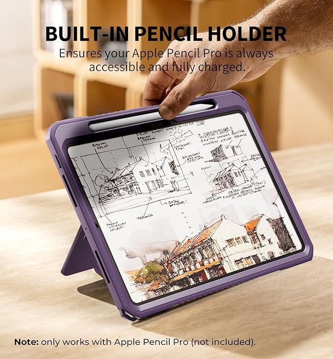 Dexnor for iPad Pro 11 inch Case M5 2025/M4 2024 Rugged Protective Case with 360° Rotating Hand Strap &amp Large Steady Stand &amp Screen Protector &amp Pencil Holder Shockproof Full-Body Bumper C
