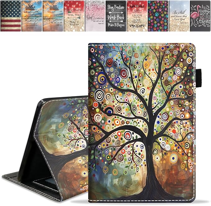Case for Amazon Kindle Fire 7 Tablet (7 9th/7th Generation 2019/2017 Release) Slim PU Leather Cover with Card Slot &amp Auto Wake/Sleep Life Tree