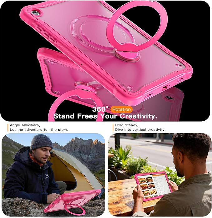 Lunivop Compatible with Samsung Galaxy Tab A11 Plus Case 11 Inch with 360° Rotating Aluminium Stan Stand Built-in 9H+ Hardness Screen Protector Military - Grade Tablet Cover for A11+ Plus Rose red