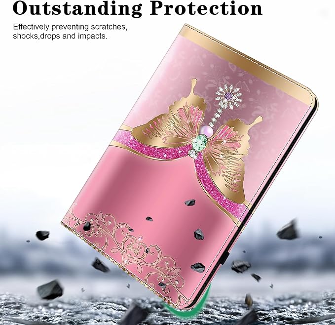 Case for Lenovo Yoga Tab Plus Tablet 12.7 Inch 2025 Multi-Angle Viewing Premium PU Leather Stand Case with Elastic Strap &amp Card Slots for Lenovo Yoga Tab Plus 12.7 Tablet-Pink Butterfly