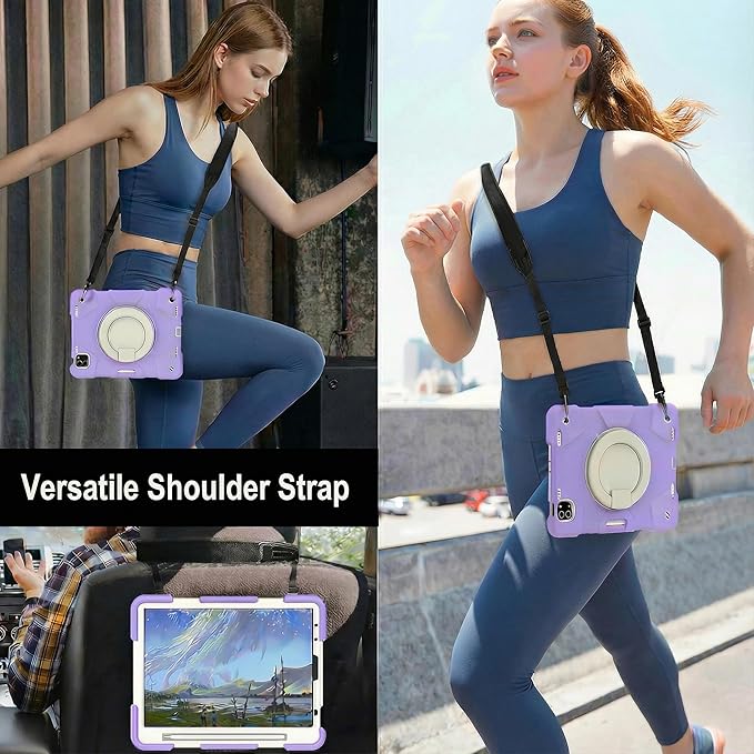 SCSVPN for iPad Air 5th/4th Generation Case 10.9'' Protective Kids Case for iPad Pro 11 Inch 2022 2021 2020 2018(4th/3rd/2nd/1st gen) with Pencil Holder-Rotation Stand/Handle-Shoulder Strap Purple
