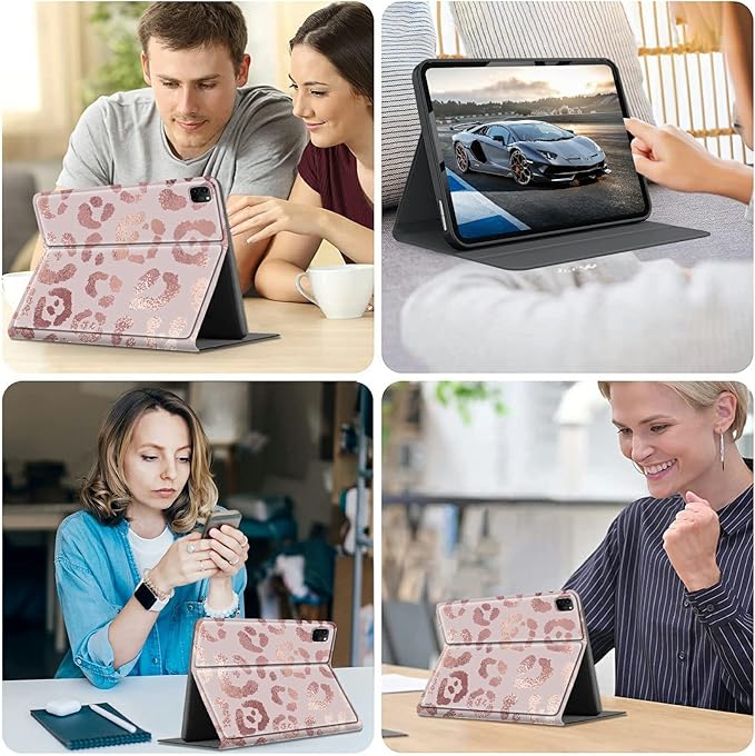 Case for iPad Pro 12.9 6th/5th/4th/3rd Generation 2022/2021/2020/2018 Lightweight TPU Shockproof with Auto Sleep/Wake Cover for 12.9 Inch iPad Pro Pink Glitter Leopard
