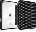 MEEgoodo Case for iPad 10.2 inchTablet Cases for iPad 9th Generation 2021/8th Gen 2020/7th Gen 2019 with Clear Acrylic Back Shell+Pencil Holder+Auto Wake/Sleep+Trifold Stand White Polka Dot