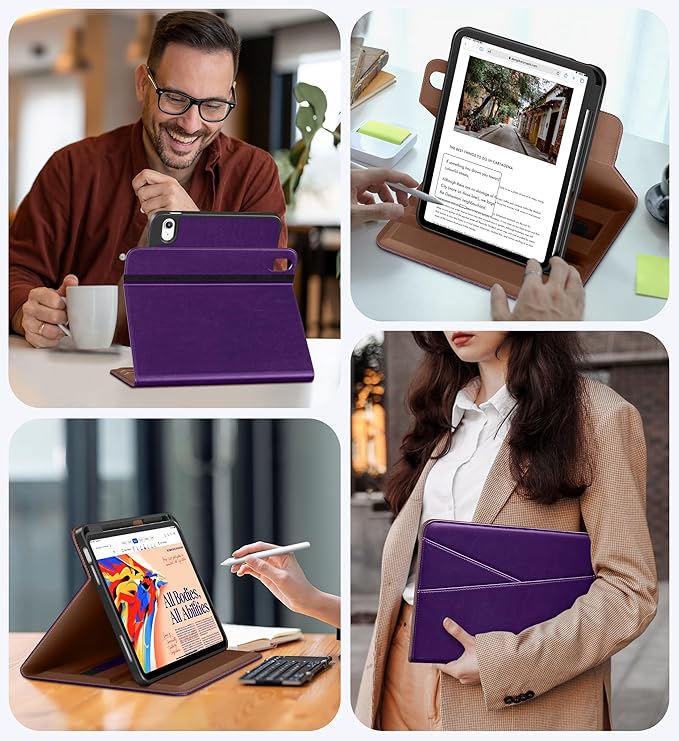 DTTO for iPad A16 Case iPad 11th / 10th Generation Case (2025/2022) 360 Degree Rotating Premium Leather Folio Stand Cover with Pencil Holder Dark Purple