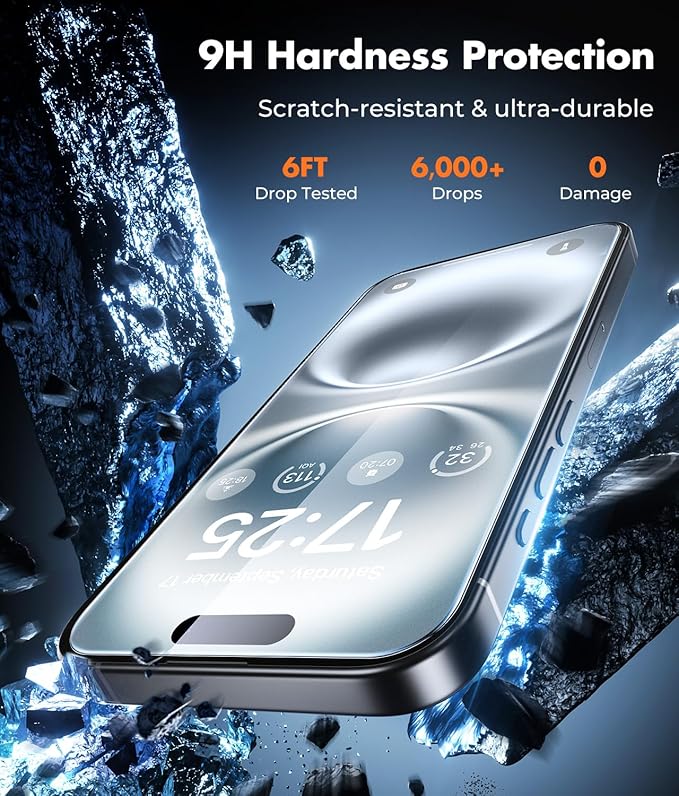UNBREAKcable iPhone 16 Plus Screen Protector 3-Pack 3 Tempered Glass + 3 Camera Lens Protectors 9H Hardness HD Clarity Anti-Fingerprint Case Friendly 6.7 Inch