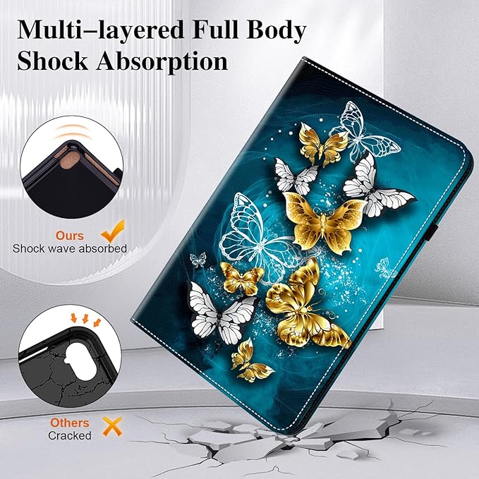 Case for Amazon Fire HD 10 and 10 Plus Tablet (13th/11th Generation 2023/2021 Release) with Multi-Angle Stand and Pen Holder Green Butterfly