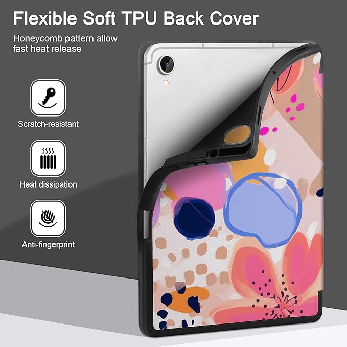 DONGKE Case for Samsung Galaxy Tab S11 5G 11 2025 Model (SM-X730/X736B) Slim Lightweight Trifold Stand Cover with S Pen Holder Auto Sleep/Wake Soft TPU Shockproof Back Floral Artistic