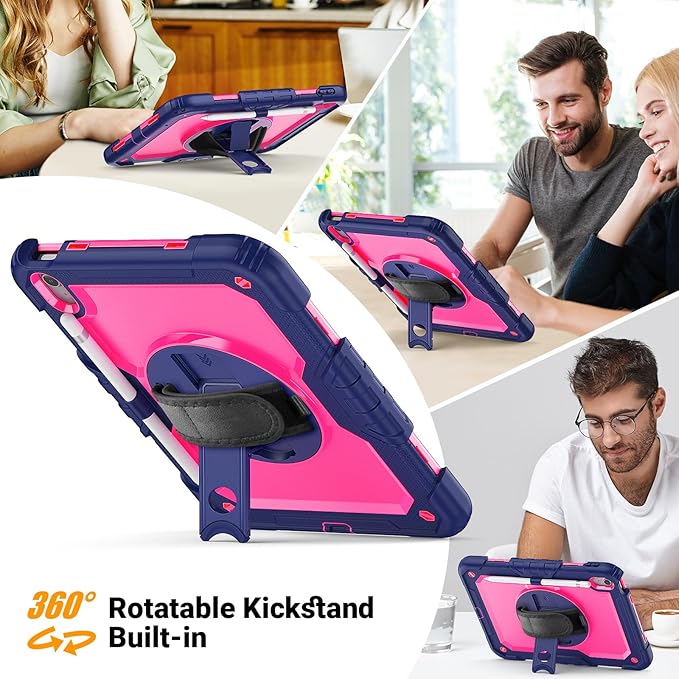 Kids Case for iPad (A16) 11th/10th Generation 11''/10.9'' 2025/2022: Shockproof Protective Case with Hand/Shoulder Strap Pencil Holder Rotate Stand Screen Protector