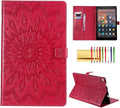 Folio Case for Fire HD 10 (9th/7th/5th Generation 2019/2017/2015 Release) Techcircle Sunflower Embossed Stand Protective Cover with Card/Cash Holder for Amazon Fire HD 10.1 Inch Tablet Red