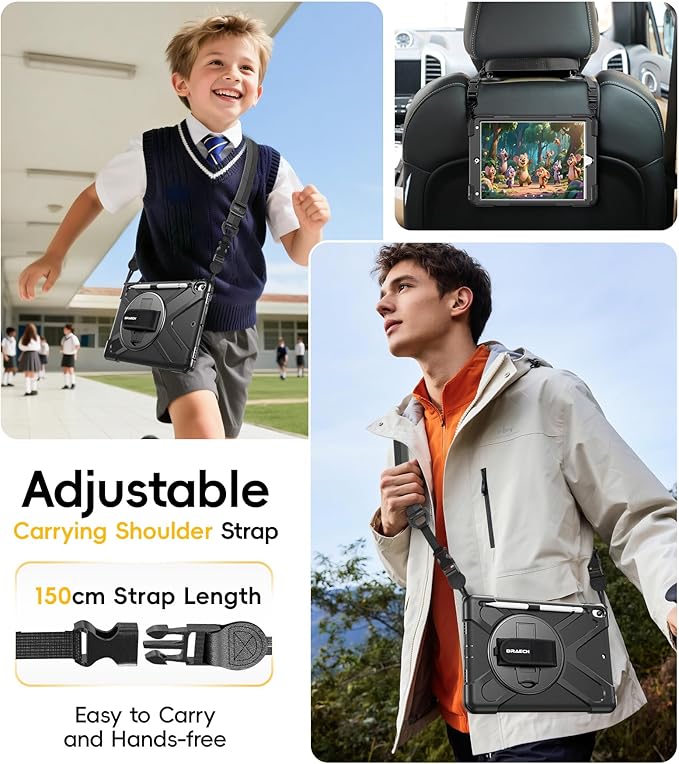 BRAECN Case for iPad Air 3rd Generation 2019 / iPad Pro 10.5 inch 2017 Rugged Heavy Duty Shockproof Cover with Pencil Holder 360° Rotating Kickstand &amp Adjustable Hand Strap &amp Shoulder Strap