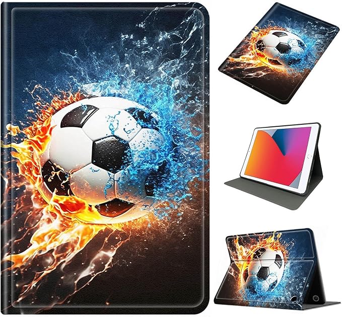 Case for iPad 10.2 Inch 9th/8th/7th Gen (2021/2020/2019) Shockproof PU Leather Cover with Stand &amp Auto Sleep/Wake Slim Lightweight Durable Protective Case for Kids &amp Adults Soccer Ball