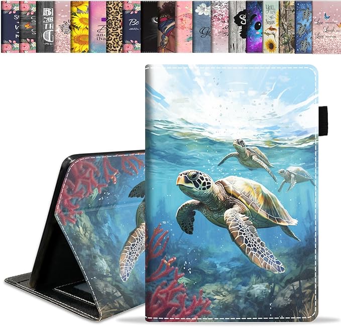 Case for All-New Amazon Fire HD 10 &amp 10 Plus Tablet 10.1 (13th/11th Generation 2023/2021 Release) Slim Stand Folio Cover with Card Slot &amp Auto Wake/Sleep - Watercolor Sea Turtle