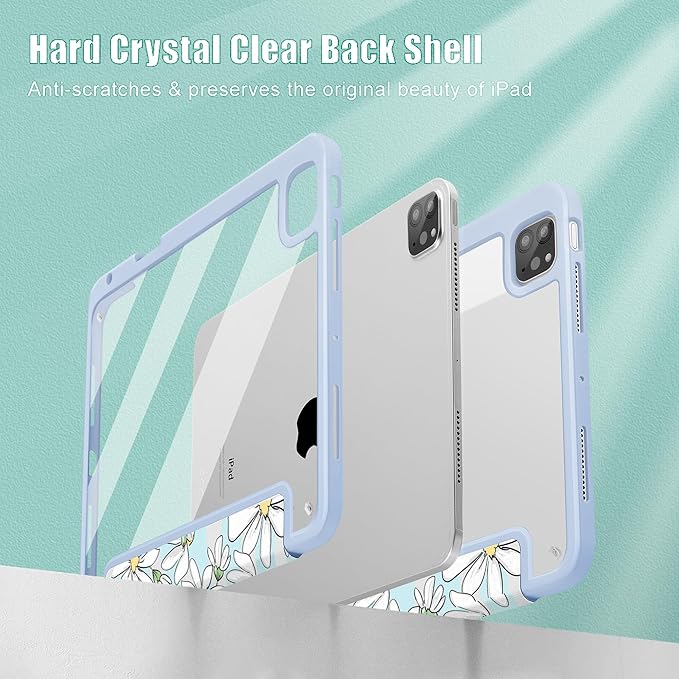 May Chen for iPad Pro 11 inch M2 4th Generation 2022 iPad Pro 11 3rd/2nd/1st Gen Built-in Pencil Holder with Shockproof Cover Clear Transparent Back Shell Auto Wake/Sleep Heart Rabbits