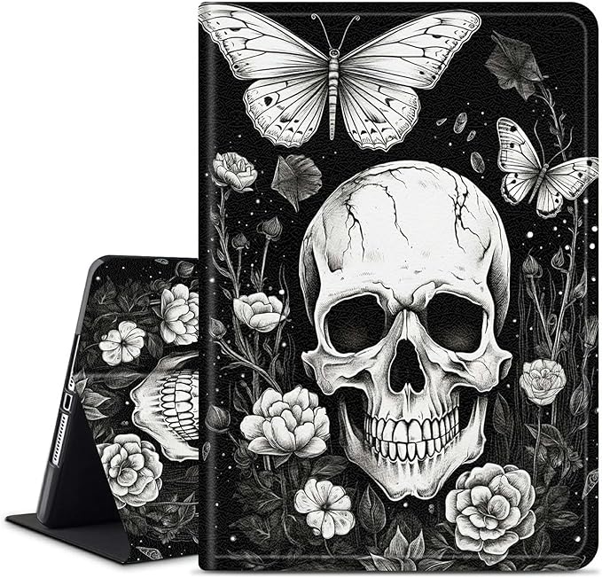 for Amazon Fire HD 10 (9th/7th/5th Generation 2019/2017/2015 Release) Tablet Case Multi-Angle Viewing Shockproof Smart Protective Case for Kindle Fire HD 10.1 Inch Butterfly Skull