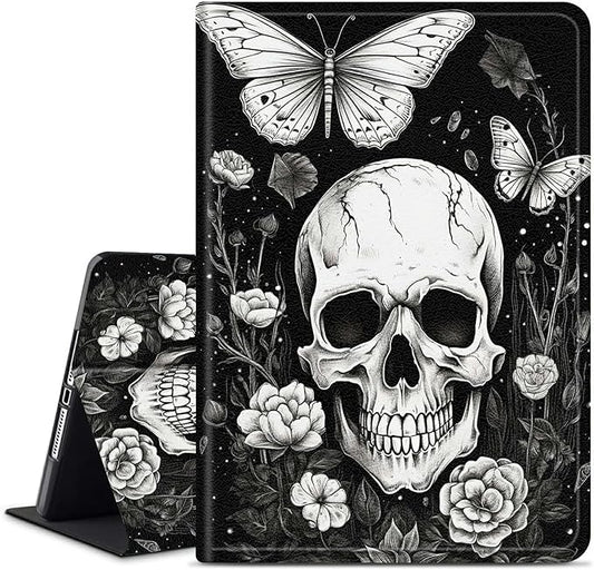 for Amazon Fire HD 10 (9th/7th/5th Generation 2019/2017/2015 Release) Tablet Case Multi-Angle Viewing Shockproof Smart Protective Case for Kindle Fire HD 10.1 Inch Butterfly Skull