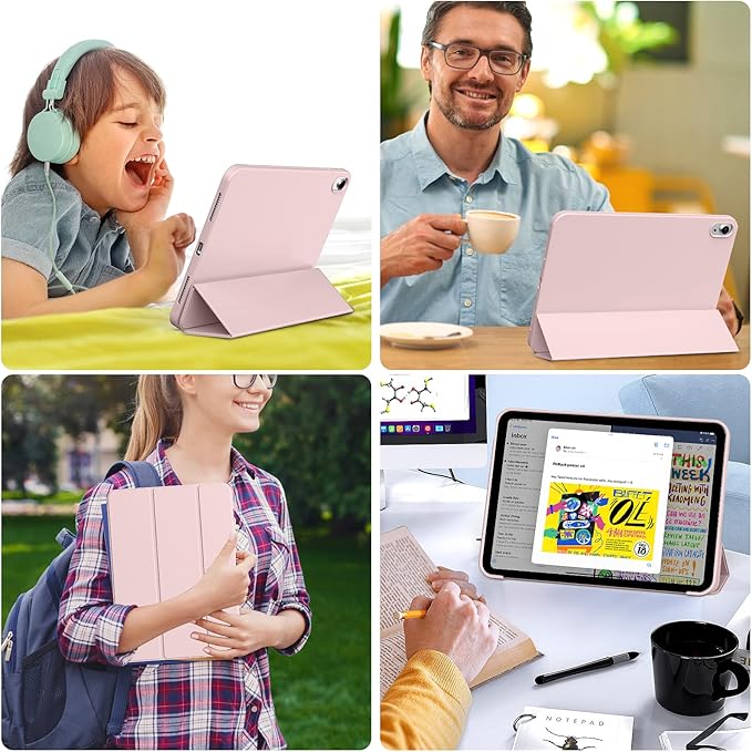 KENKE for iPad A16 11th Generation Case (11 Inch 2025 Release) iPad 10th Generation Case 10.9 Inch 2022 Without Pencil Holder Slim Trifold Stand Protective Cover with Soft TPU Back Pink