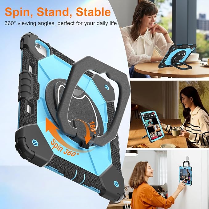 Case for iPad Air 13 Inch Case M4 2026/M3 2025/ M2 2024 Auorld for iPad Air 13 Inch Case M4 2026 Case with Screen Protector 360 Degree Rotating Stand Shoulder Strap Pencil Holder Black Blue