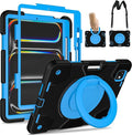 Case for iPad Pro 11 Inch M4 2024/M5 2025 Case Heavy Duty Shockproof Cover with Screen Protector/360° Rotate Stand/Shoulder Strap/Pencil Holde (Black+Blue iPad Pro M4/M5 11 inch)
