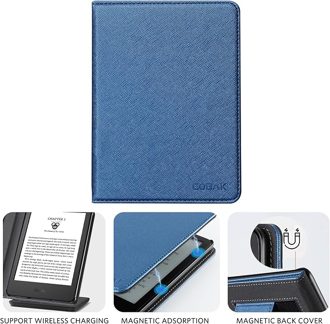 CoBak Case for 6 E-Reader - PU Leather Smart Cover with Auto Sleep/Wake &amp Hand Strap not Compatible with Kobo Clara Dark Blue