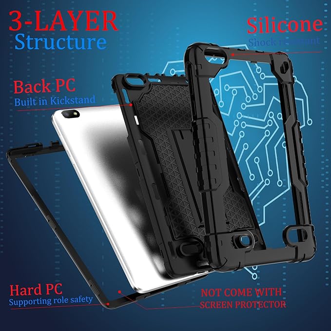 Case for BLU M8L 2022BLU M8L Plus 8 inch Tablet - [Built-in Kickstand] Anti Slip Kids Friendly Shockproof Silicone Protective Cover with Screen Protector (Black/Black/1 PC)