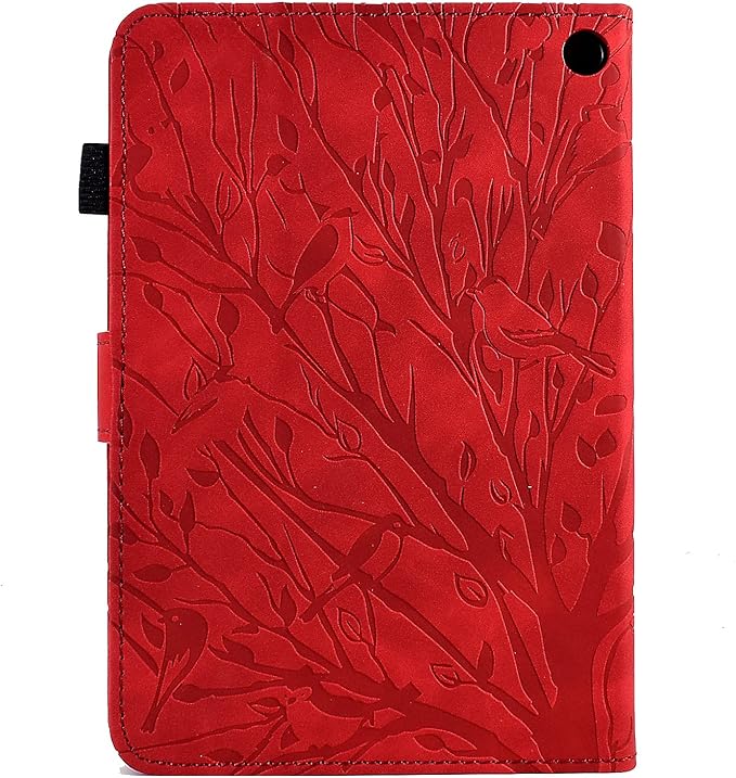for Amazon Kindle Fire HD 8 &amp Fire HD 8 Plus Case (12th/10th Generation 2024/2022/2020) 8 UUcovers Embossed Magneic Smart Cover with Stand/Pencil Holder [Auto Sleep/Wake] Red Lucky Tree