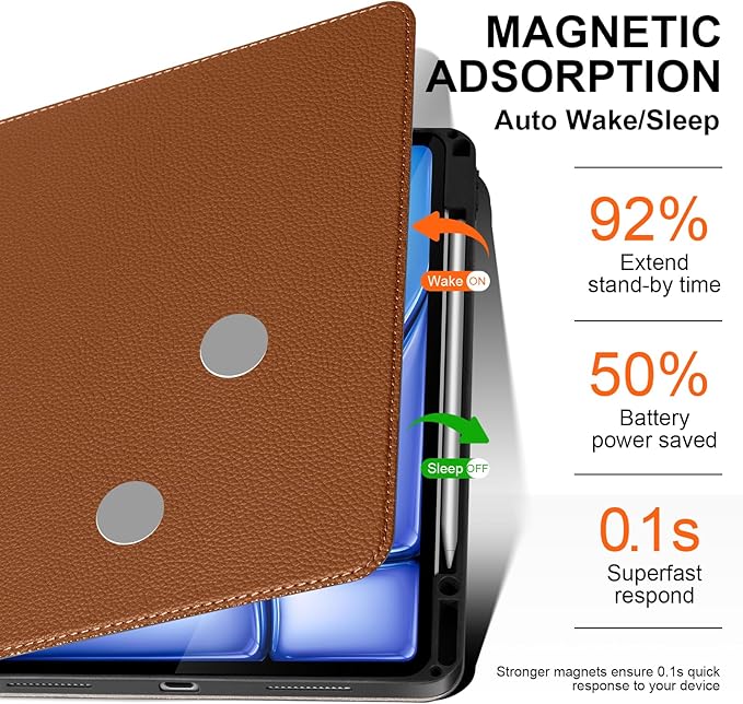 for iPad Air 13 inch Case M4/M3/M2 2026/2025/2024 Premium Leather Protective Cover with Apple Pencil Holder Auto Wake/Sleep Adjustable Stand &amp Multiple Viewing Angles