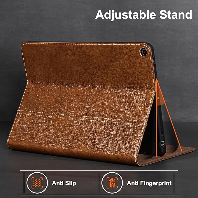 Gexmil Leather Case for iPad 10.2 Inch 9th/8th/7th Gen 2021/2020/2019Premium Cowhide Folio Cover with Pencil Holder Auto Wake/SleepAdjustable Stand Anti FingerprintYellow Brown