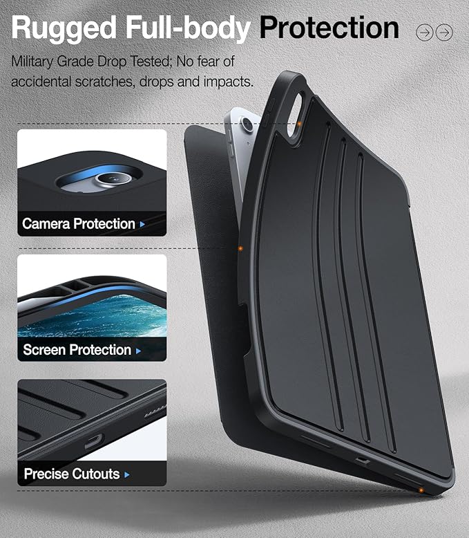 TORRAS for iPad 10th Generation Case (2022) 10.9 inch - Military Grade Heavy Duty Shockproof Protective Cover with Pencil Holder 6 Angles Magnetic Stand Auto Sleep/Wake - Black