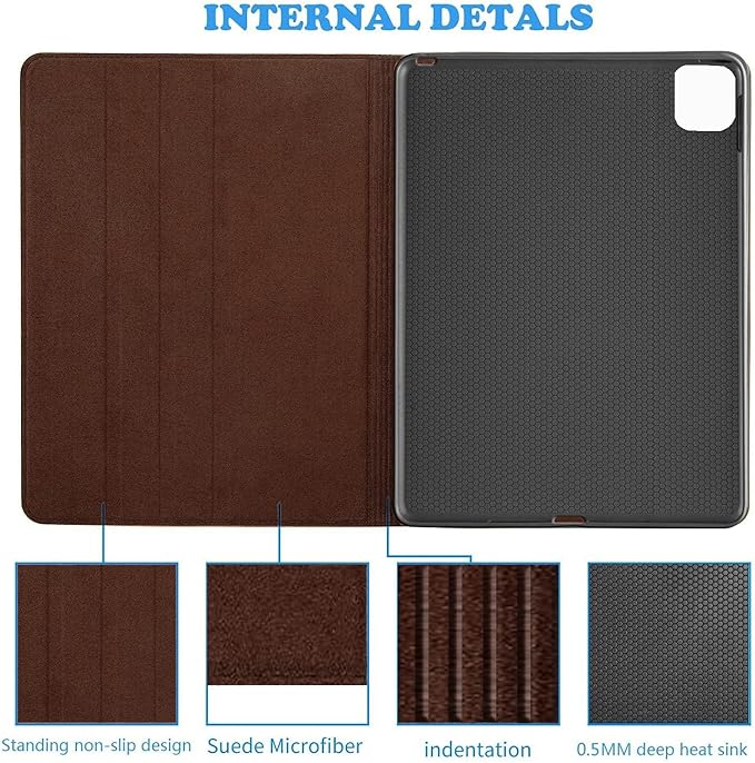 Gexmil Genuine Leather Case for iPad Pro 11 Inch (M5/M4) 2025/2024 with Adjustable StandProtective Shockproof Premium Leather Smart Folio Cover Auto Sleep/Wake Anti-Slip Sanded Brown