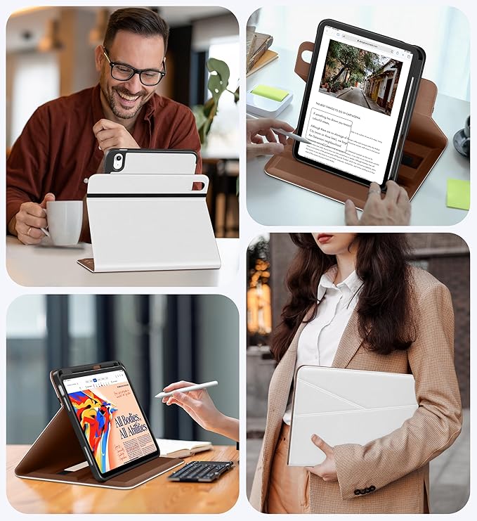 DTTO for iPad A16 Case iPad 11th / 10th Generation Case (2025/2022) 360 Degree Rotating Premium Leather Folio Stand Cover with Pencil Holder White