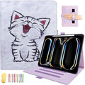 for iPad Pro 13 inch M4 Case 2024with Stand/Hand Strap/Pencil Holder/Pockets [Auto Wake/Sleep] PU Leather &amp Soft TPU Back Shockproof Cover Magnetic Smart Wallet ShellCute Red-Billed Cat