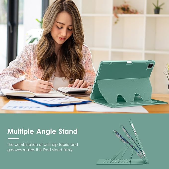 VIKESI Case for iPad Pro 12.9 6th / 5th / 4th / 3rd Generation Case 2022/2021/2020/2018Multiple Angles Magnetic Stand CoverShockproof Soft BackPencil Holderand Auto Sleep/WakeForest Green