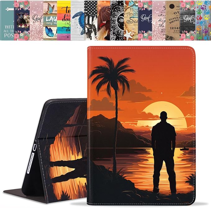 Palm Trees and Man's Back At Sunset