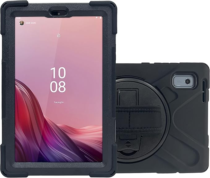 CTA Digital Protective Tablet Case - Protective Case with Built-in 360° Rotatable Grip Kickstand for Lenovo M9 Tablet - Black (PAD-PCGKKM9)