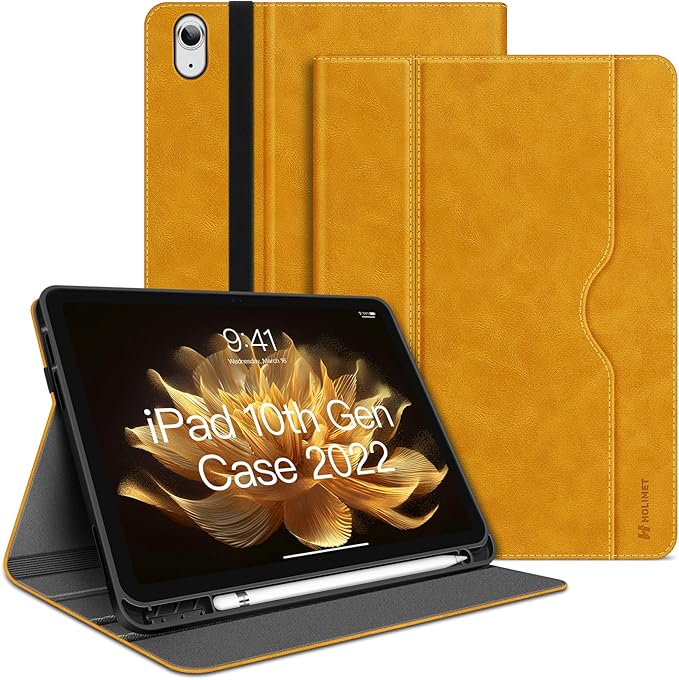 HOLIMET Case for iPad (A16) 11th Generation 11 Inch 2025/ iPad 10th Generation 2022 New iPad 10.9 Inch Case with Pencil Holder Protective Cases Shockproof Cover (Yellow)